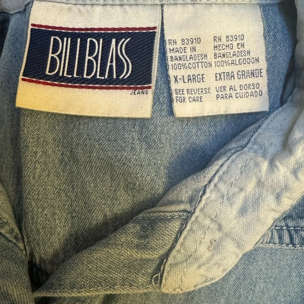 Vintage Bill Blass Jeans Light Wash Denim 100% Cotton Sleeveless Button Up Shirt